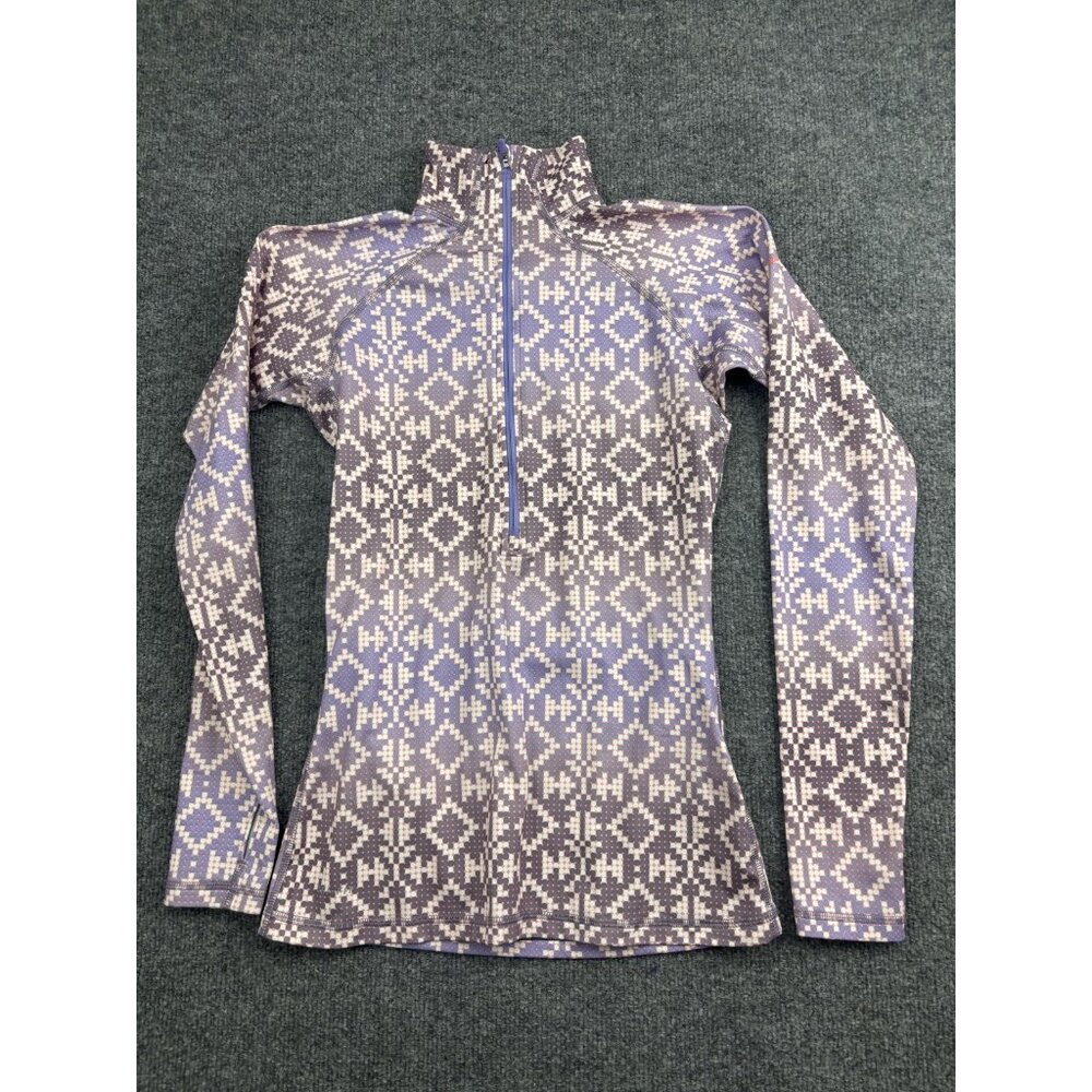 Nike‎ Pro Shirt Womens Small Purple Geo Print Half Zip Dri-Fit Base Layer